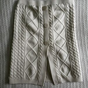 Bershka Off-White Knit Skirt with Button Accents